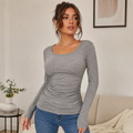 SHEIN Women's Ribbed Ruched Long Sleeve Slim Fit Top – Gray