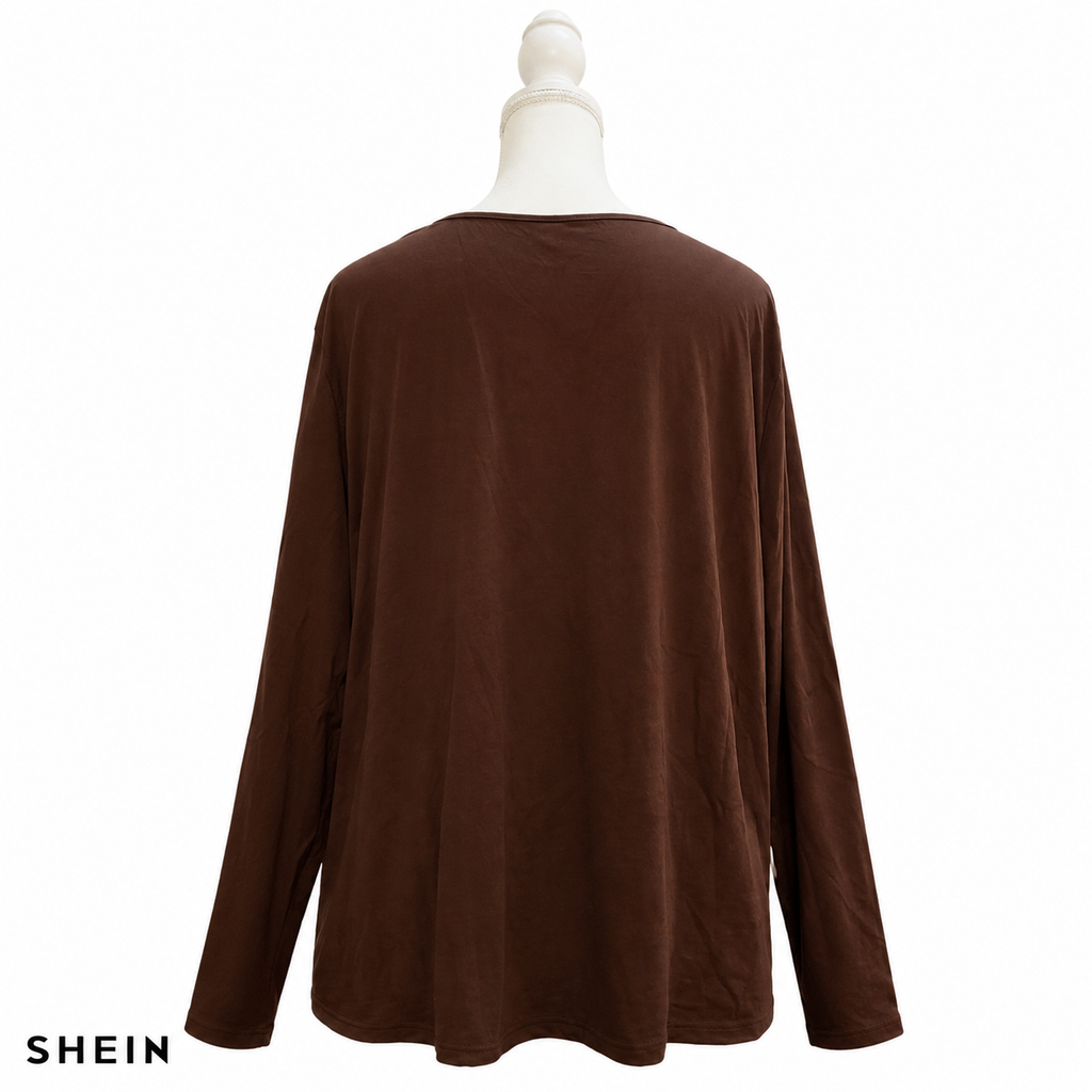 SHEIN Women's Casual Long Sleeve Scoop Neck T-Shirt – Brown