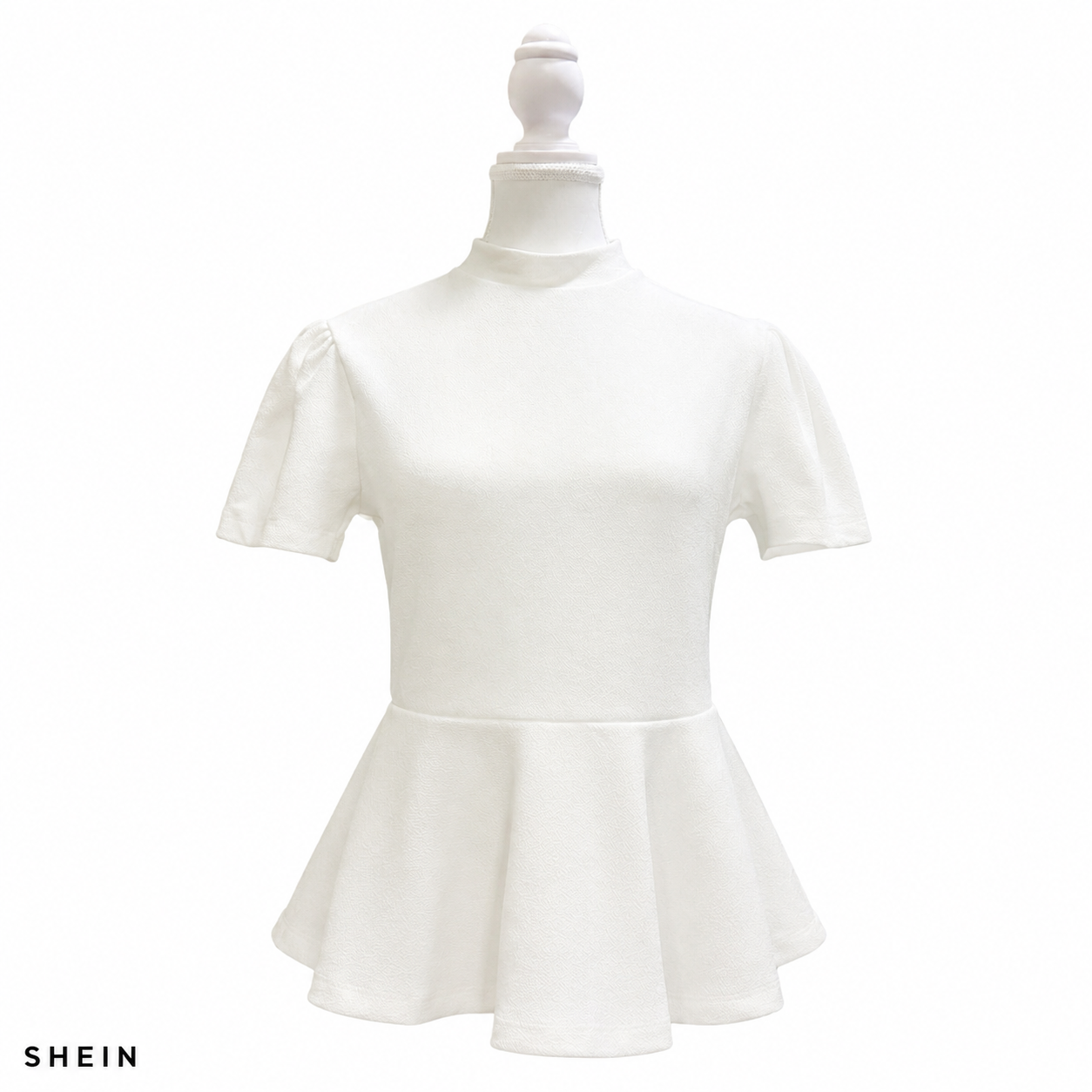 SHEIN Women's Mock Neck Peplum Blouse – White