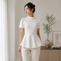 SHEIN Women's Mock Neck Peplum Blouse – White