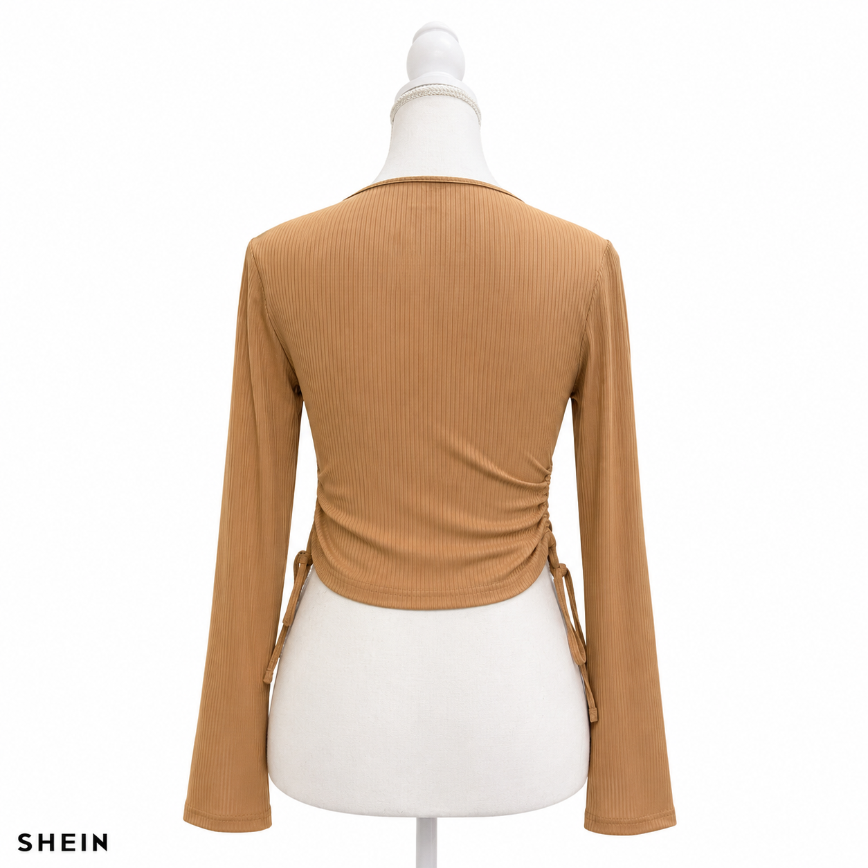 SHEIN Women's Ribbed Side Ruched Long Sleeve Crop Top – Casual Slim Fit