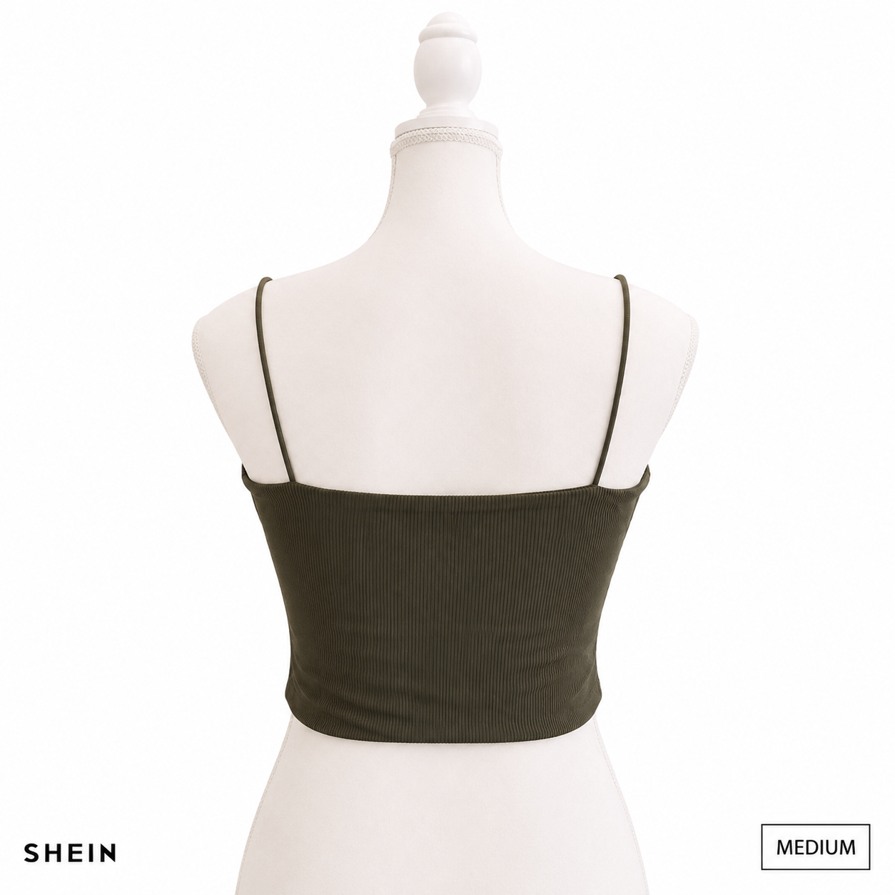 SHEIN Women's Ribbed Spaghetti Strap Crop Cami Top – Olive Green | Soft Stretch Casual Innerwear
