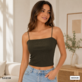 SHEIN Women's Ribbed Spaghetti Strap Crop Cami Top – Olive Green | Soft Stretch Casual Innerwear