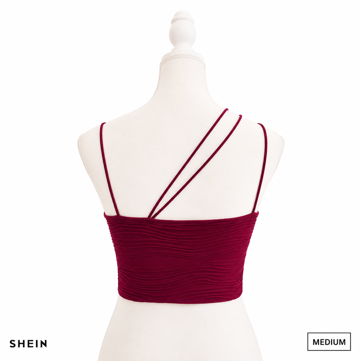 SHEIN Women's One-Shoulder Ruched Crop Top – Burgundy | Slim Fit Asymmetrical Cami | Size Medium