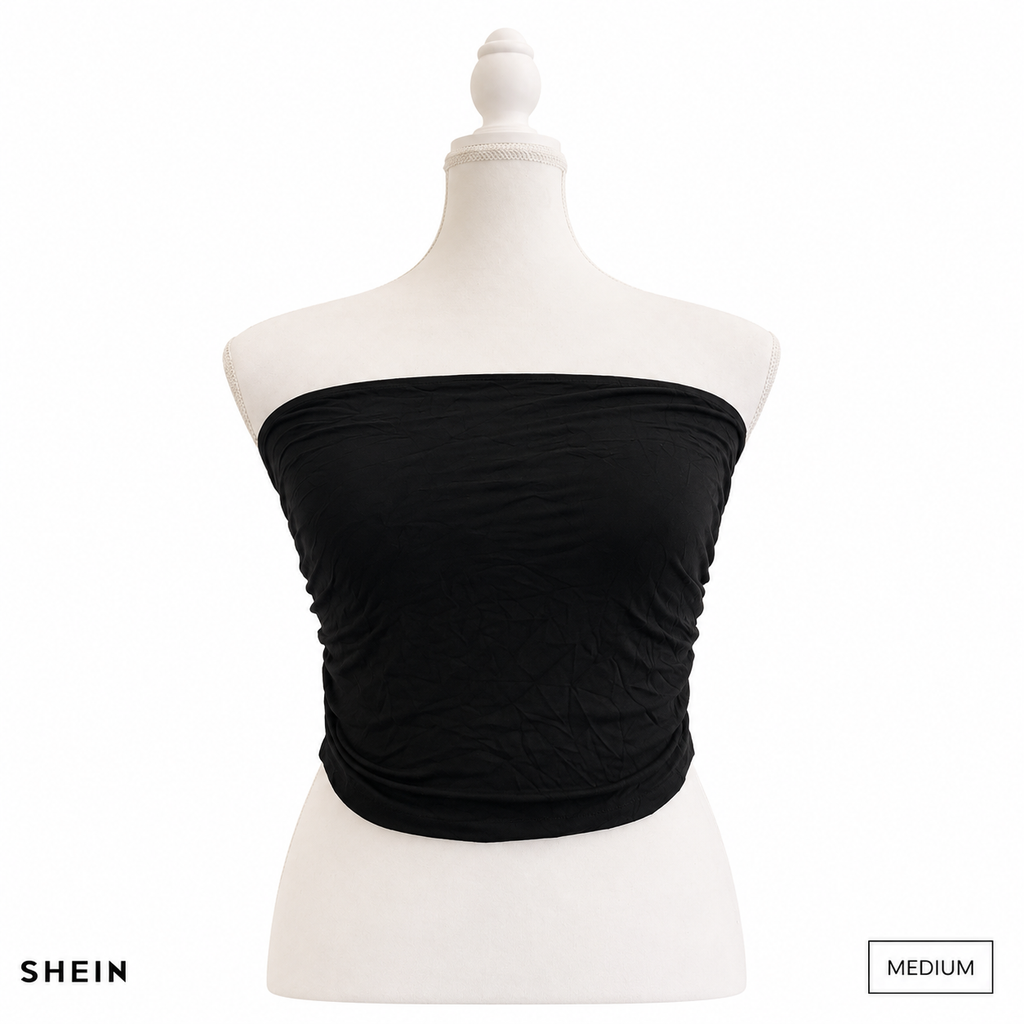 SHEIN Women's Black Strapless Tube Top | Stretch Bandeau Crop Top | Casual & Layering Essential