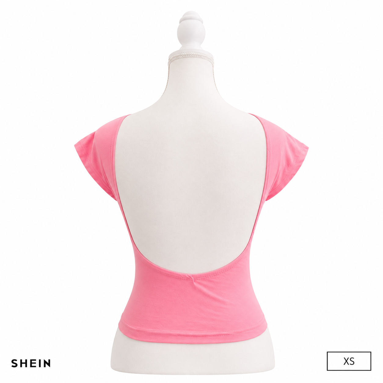 SHEIN Women's Pink Open Back Fitted Short Sleeve Top | Casual Slim Fit T-Shirt