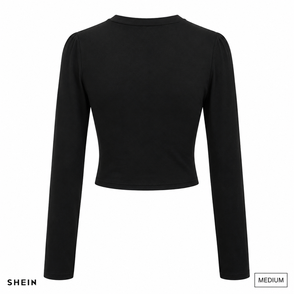 SHEIN Women's Plain Long Sleeve Cropped Top | Slim Fit Crew Neck Stretch Casual Basic Tee