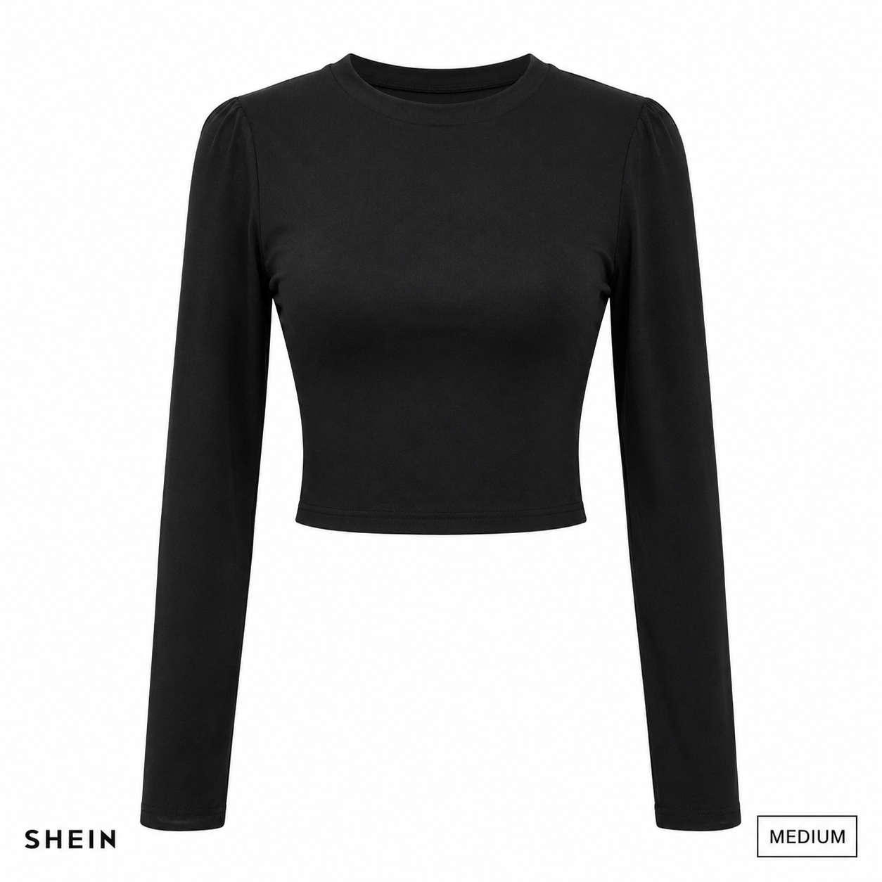 SHEIN Women's Plain Long Sleeve Cropped Top | Slim Fit Crew Neck Stretch Casual Basic Tee