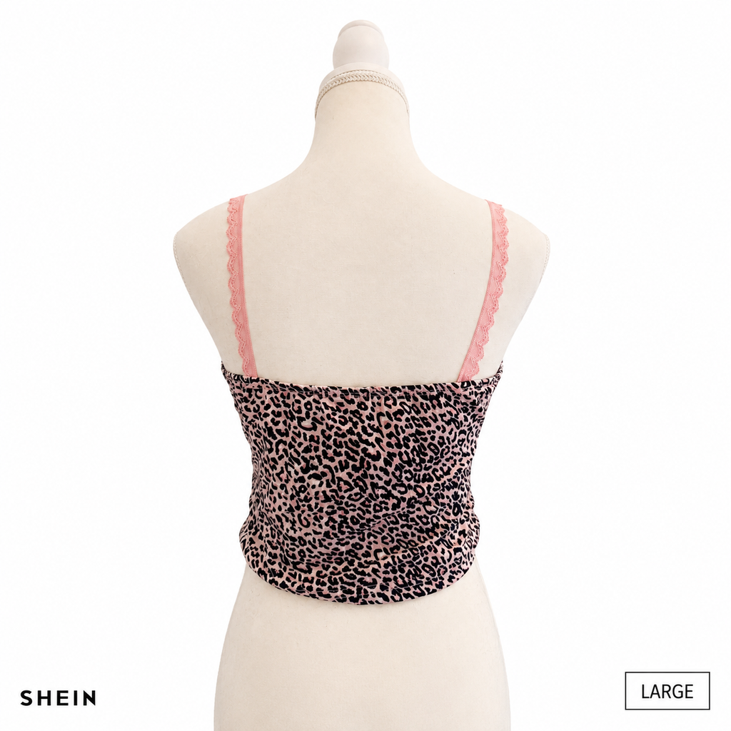 SHEIN Women's Leopard Print Lace Trim Cami Top | Sleeveless Stretch Casual Innerwear | Pink