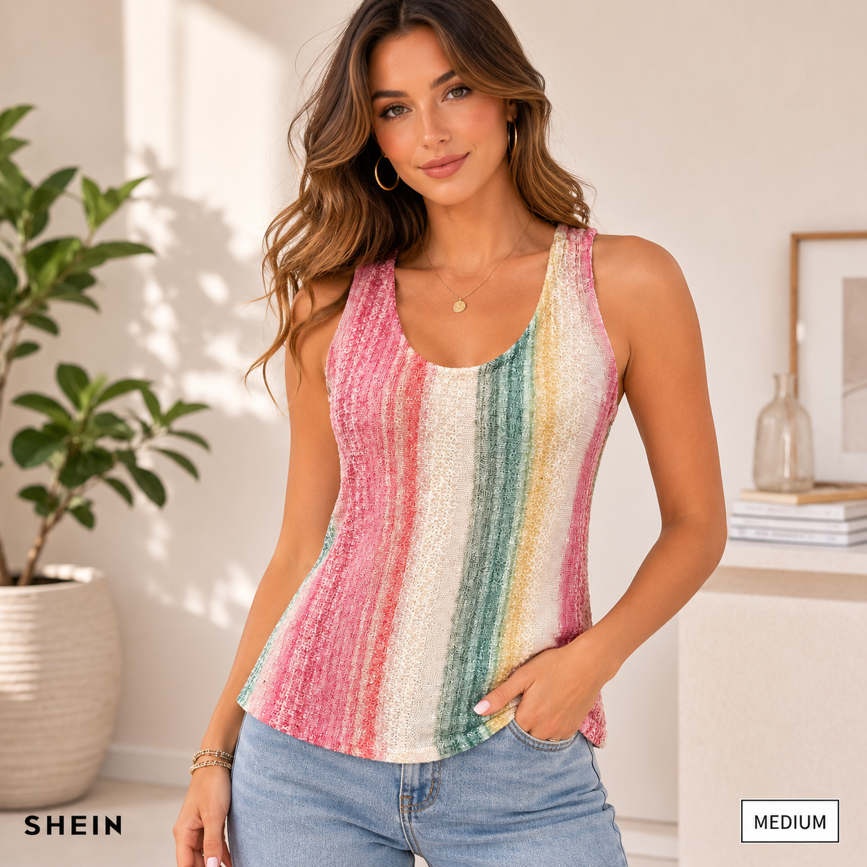 SHEIN Women's Multicolor Striped Knit Sleeveless Tank Top | Casual Lightweight Summer Vest