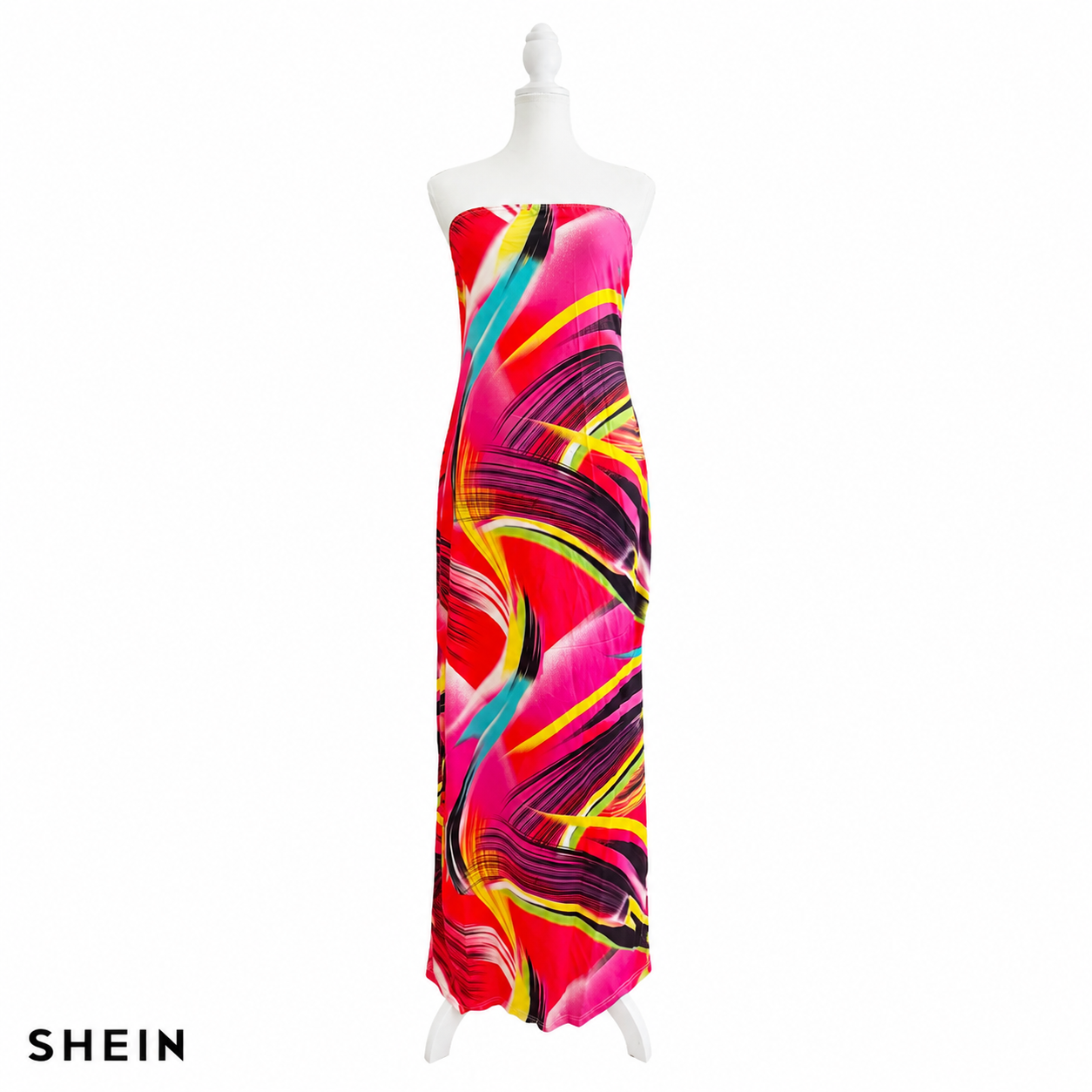 SHEIN Women's Strapless Abstract Print Maxi Dress | Bodycon Tube Dress | Summer Vacation & Beach Wear
