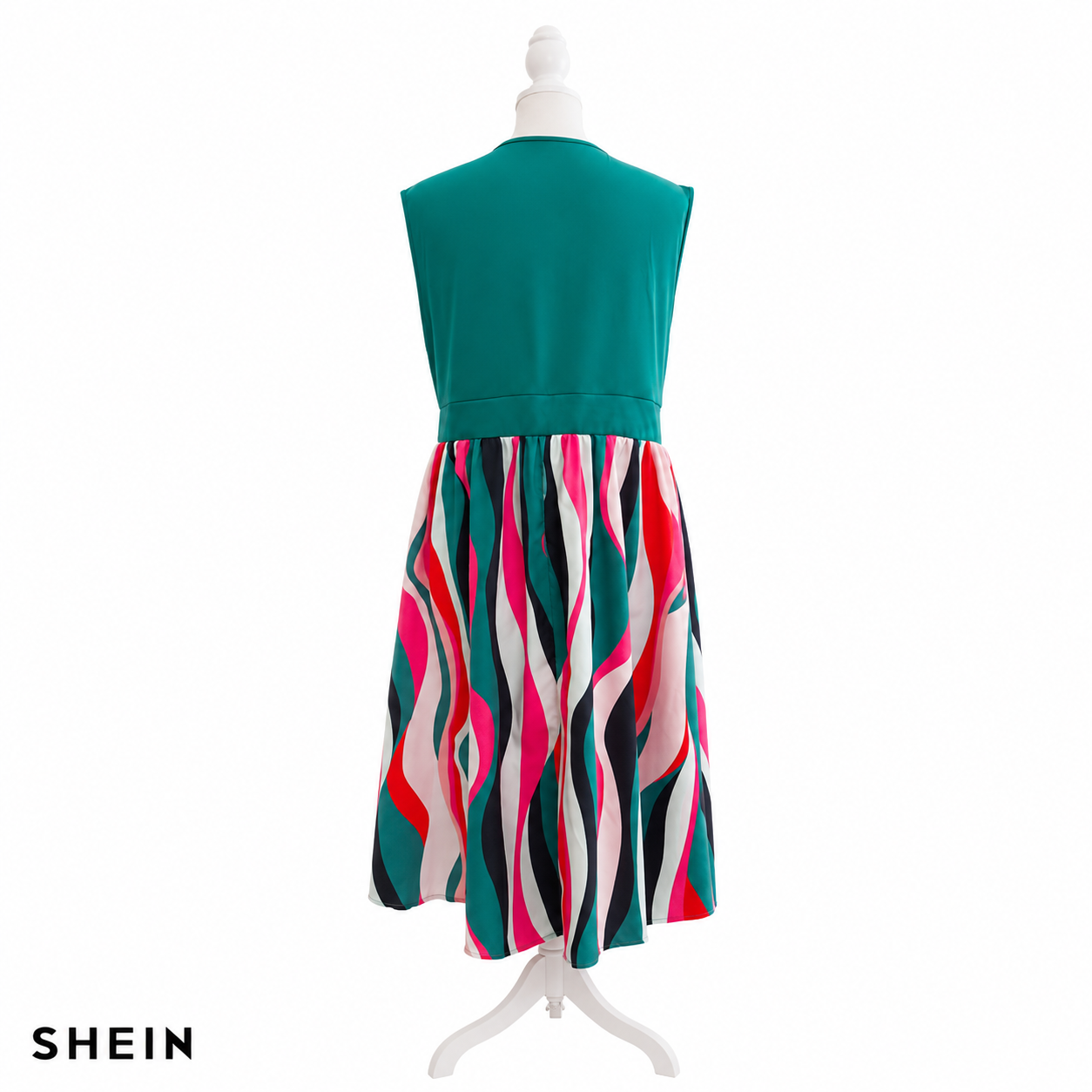 SHEIN Women's Sleeveless V-Neck Printed Midi Dress | Color Block A-Line Casual Dress | Everyday & Summer Wear