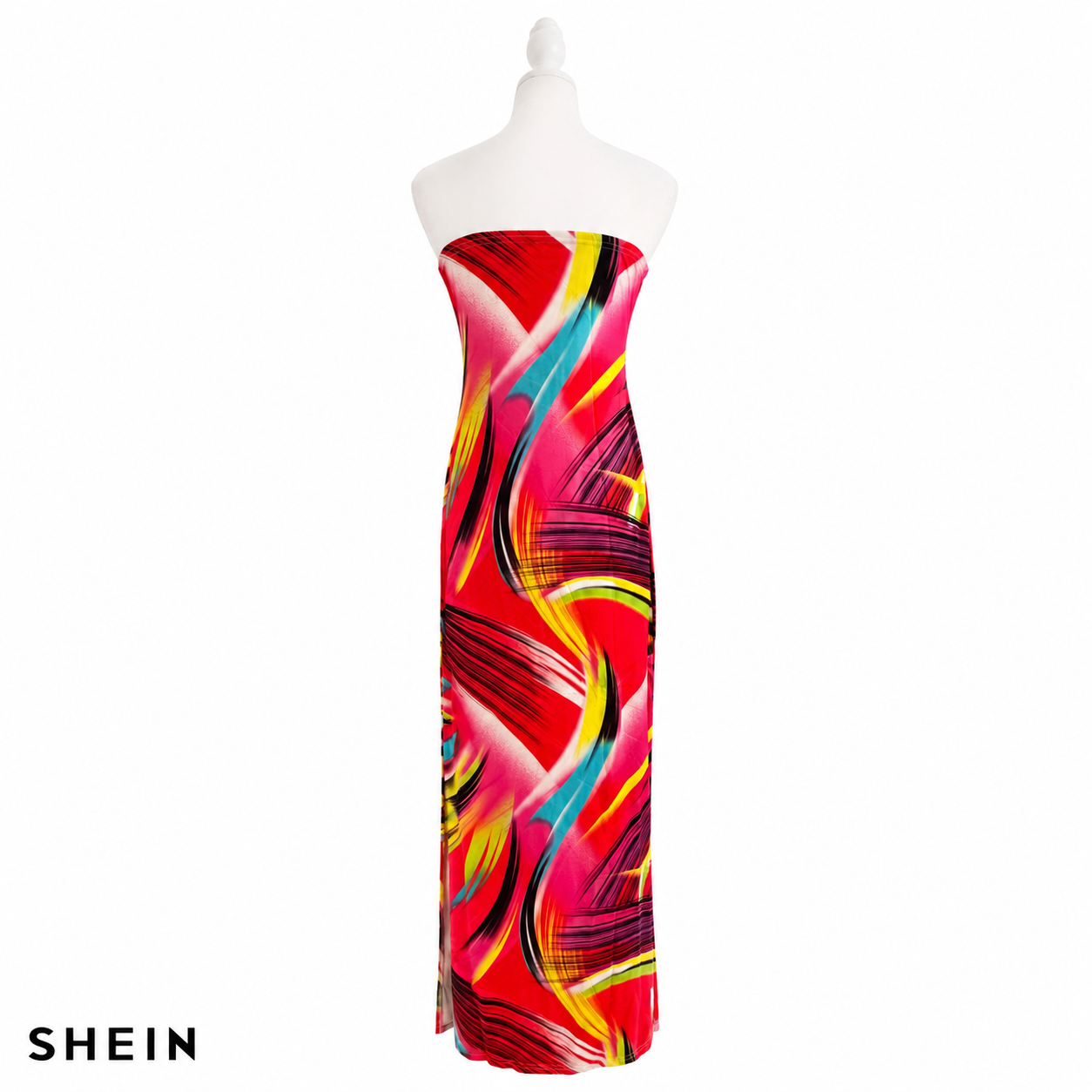 SHEIN Women's Strapless Abstract Print Maxi Dress | Bodycon Tube Dress | Summer Vacation & Beach Wear