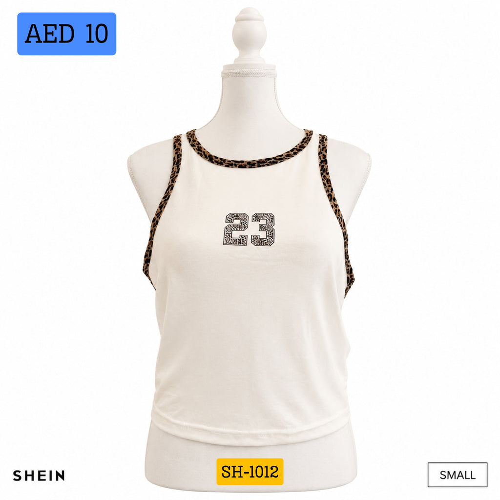 SHEIN Women's Leopard Trim Graphic 23 Sleeveless Tank Top | Casual Slim Fit Summer Vest