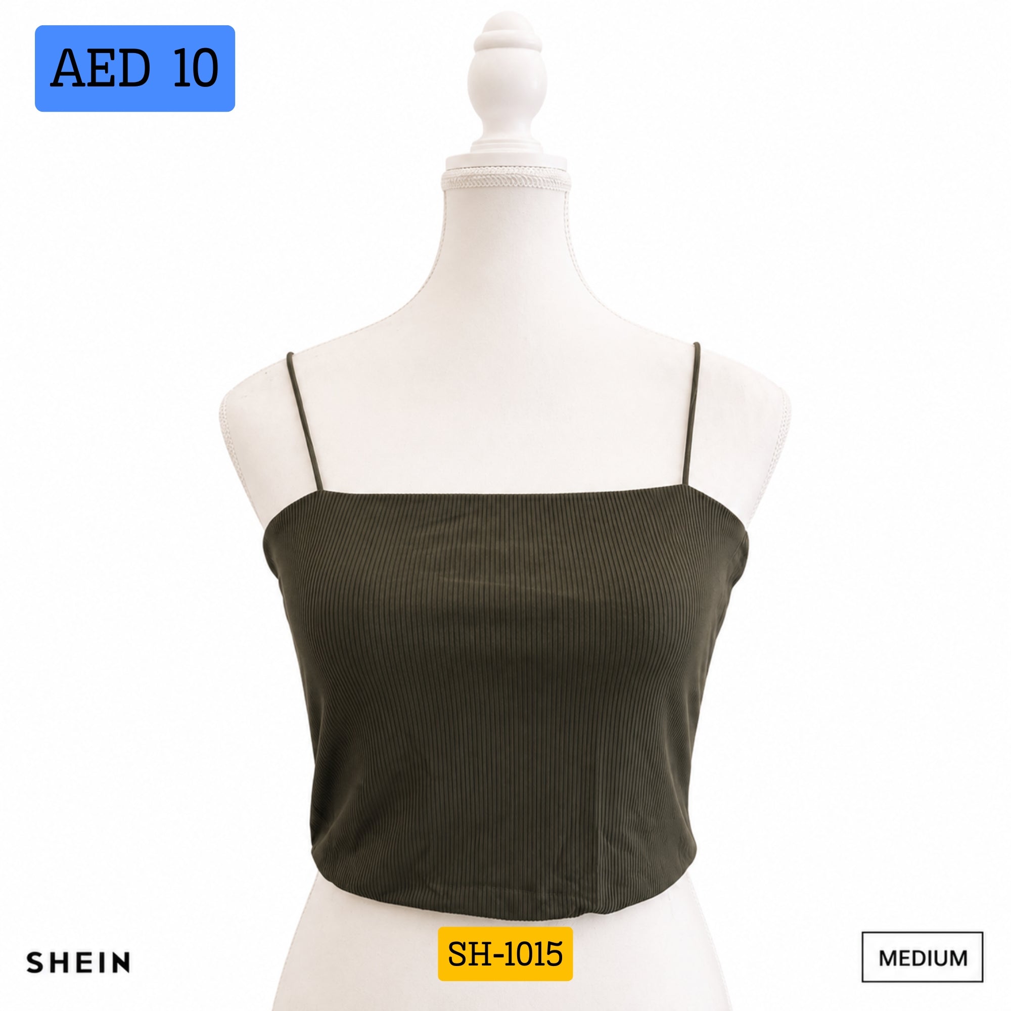 SHEIN Women's Ribbed Spaghetti Strap Crop Cami Top – Olive Green | Soft Stretch Casual Innerwear