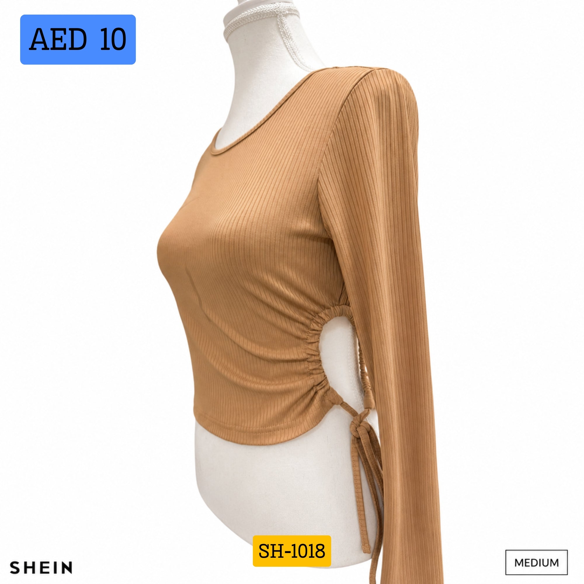SHEIN Women's Ribbed Side Ruched Long Sleeve Crop Top – Casual Slim Fit