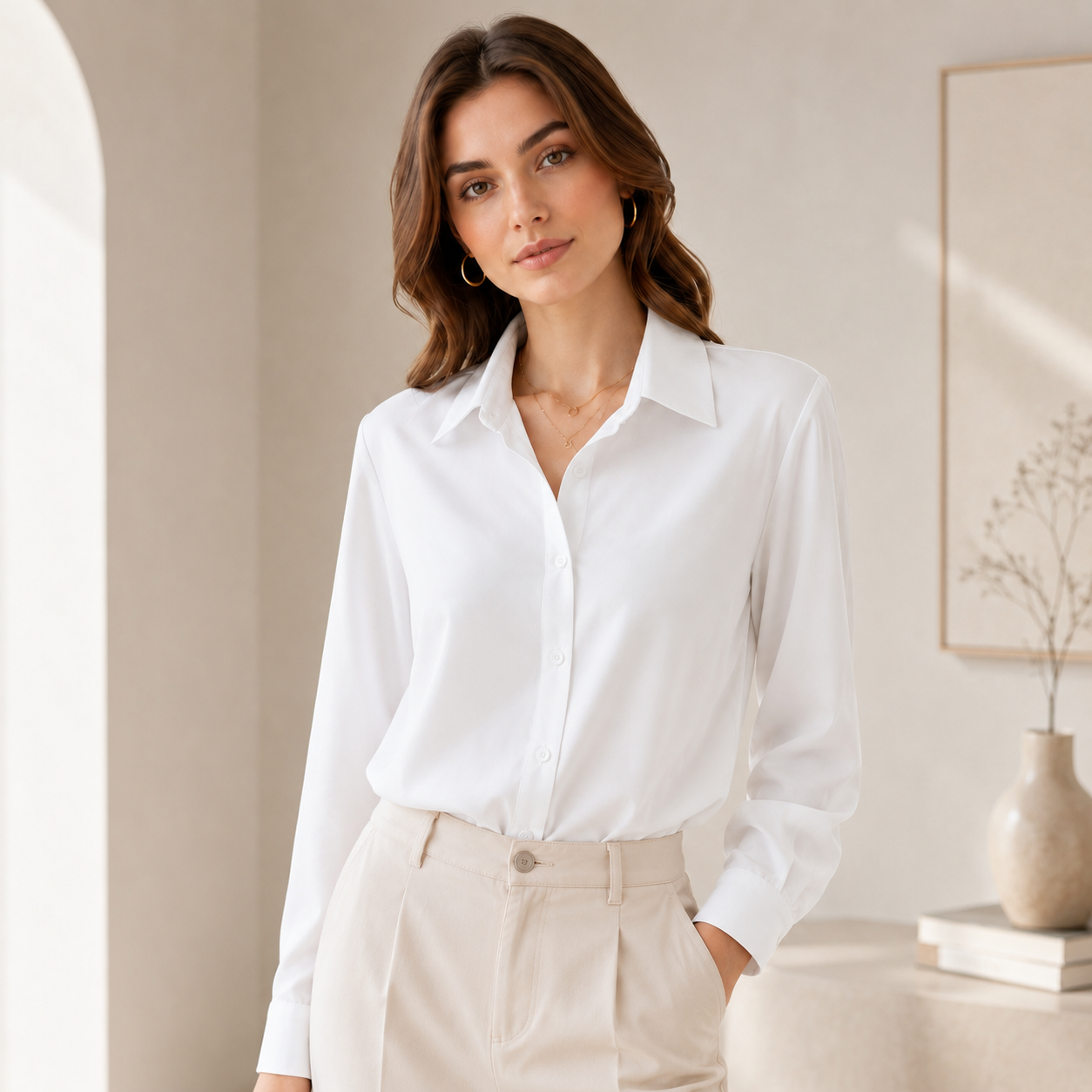 Women’s Chiffon Long Sleeve Blouse | Solid Color Button-Up Casual & Office Shirt